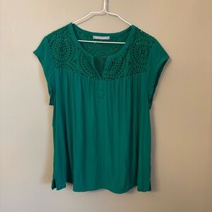 Daniel Rainn Emerald Eyelet Yoke Cap Sleeve Blouse
